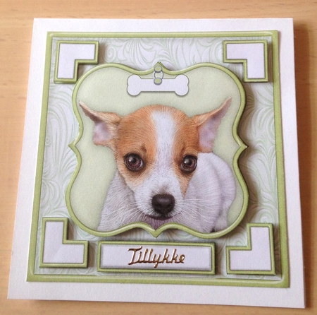 Chihauhau Dog & Bone (2) - 7.5 x 7.5 Card Topper With Greetings & Decoupage by Ulla Skraedderdal