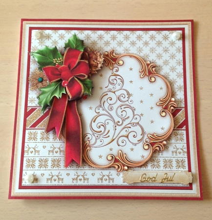 HOLLY RIBBON & Gold Tree 8x8 Christmas Decoupage Mini Kit by Ulla Skraedderdal