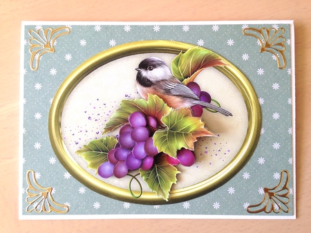 Bird & Grapes - 7 x 5 Decoupage Card Topper by Ulla Skraedderdal