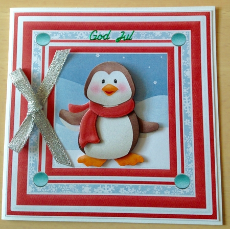 Happy Penguin 7x7 card with decoupage by Ulla Skraedderdal