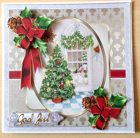 A Christmas tree and window 7x7 card by Ulla Skraedderdal
