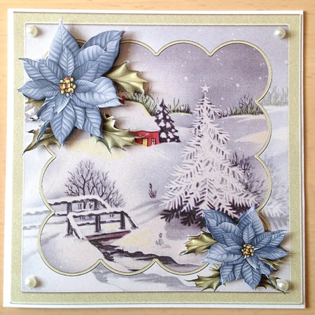 The bridge over the water 7x7 card with decoupage by Ulla Skraedderdal
