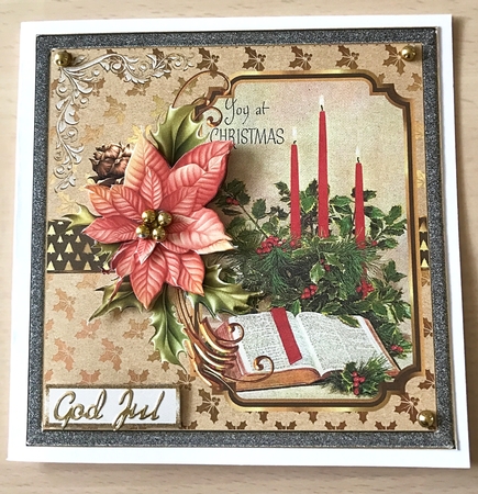 Joy at Christmas candles 7x7 card with decoupage by Ulla Skraedderdal