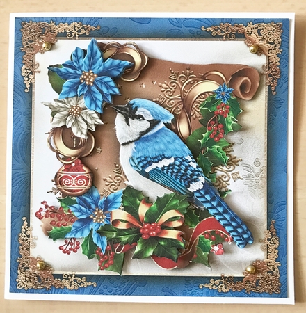 Winter Christmas Bird With Blue Poinsettias Mini Kit by Ulla Skraedderdal