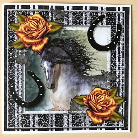 Male card Horse & Golden Roses by Ulla Skraedderdal