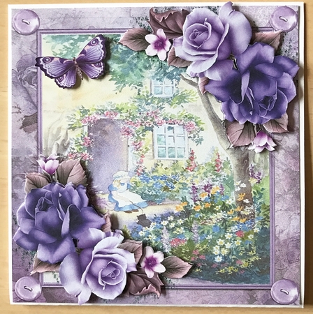 Beautiful Cottage Painting With Purple Roses 8x8 Mini Kit  by Ulla Skraedderdal