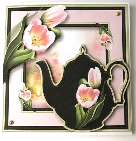 Enamel Teapot - Pale Pink Tulips 8x8 by Ulla Skraedderdal