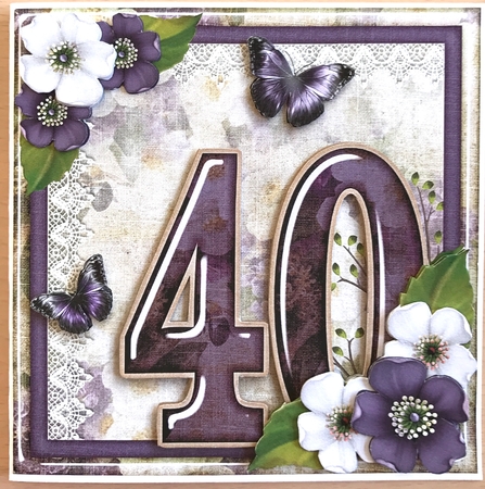 Vintage Birthday 40th Card Topper Kit 1187 by Ulla Skraedderdal