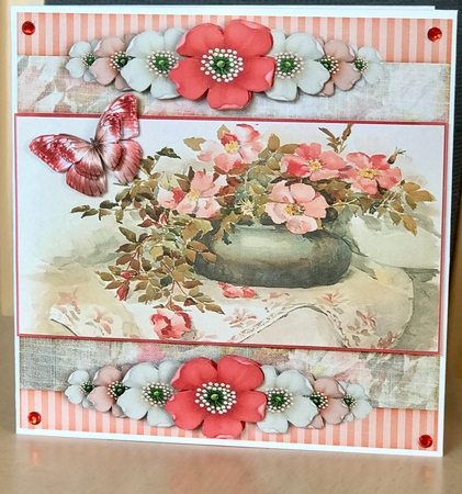 Vintage Stripes and Flowers soft red 1206 by Ulla Skraedderdal