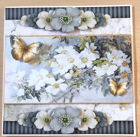 Vintage Stripes and Flowers grey white 1210 by Ulla Skraedderdal
