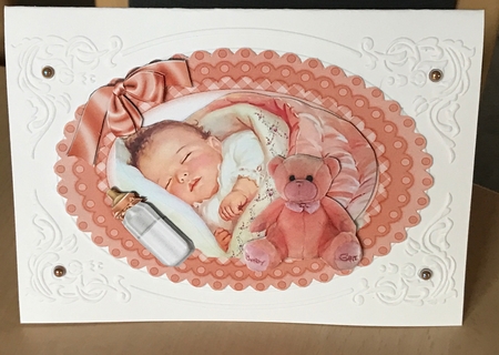 sweet peaches little baby girl in oval framewith bow A5 by Ulla Skraedderdal