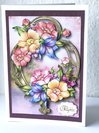 Pastel Floral On Golden Frame by Ulla Skraedderdal