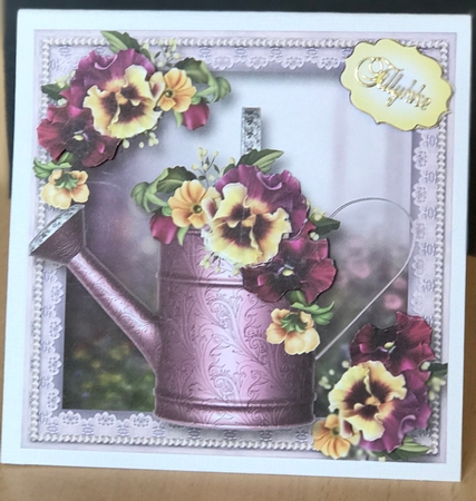 Muted Pansies Watering Can 8x8 by Ulla Skraedderdal