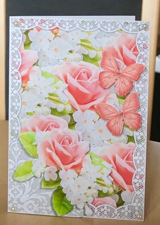 Beautiful Roses & Lace A5 Card by Ulla Skraedderdal