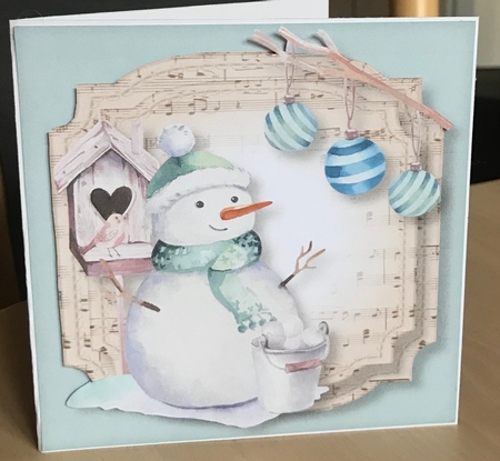 Sheet Music Watercolour Christmas - Birdhouse Snowman 8x8 by Ulla Skraedderdal