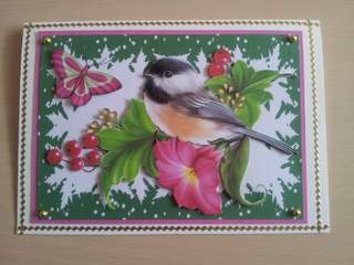 Pretty Bird on Branch of Flowers by Ulla Skraedderdal