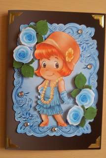 50's Dancing Little Lady with Blue Roses by Ulla Skraedderdal