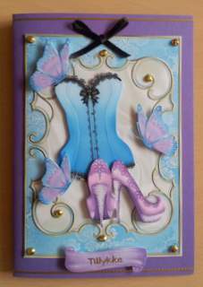 Pretty Blue Basque with Lilac Shoes and Butterflies by Ulla Skraedderdal