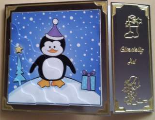 Cute Xmas Penguin Wavy Corner Side Stacker Topper by Ulla Skraedderdal