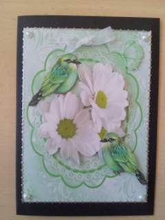Pretty White Daisies on Lace with Little Birds by Ulla Skraedderdal
