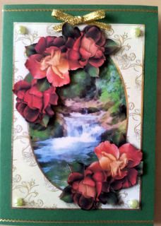 Beautiful Roses on a Gold Frame at the Waterfall by Ulla Skraedderdal