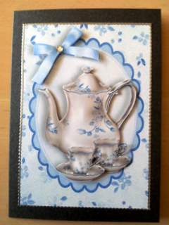 Lovely Cream & Blue Floral Tea Pot by Ulla Skraedderdal