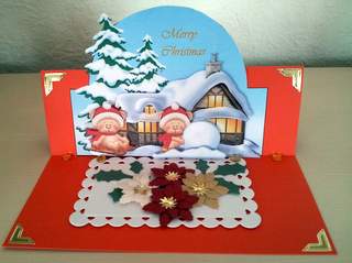 Arch Card Christmas Village Snowbears by Ulla Skraedderdal