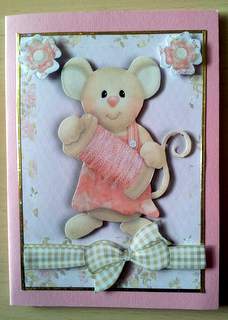 Adorable Mouse with Pink Cotton Reel by Ulla Skraedderdal