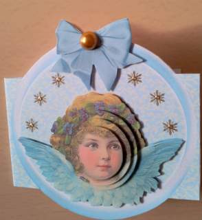 Blue Angel, Shaped, Foldes Wobble Card Decoupage by Ulla Skraedderdal