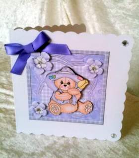 Daisy Bear Card with Decoupage by Ulla Skraedderdal