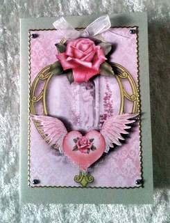 Hearts and Flowers - Winged Heart & Pink Rose by Ulla Skraedderdal