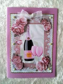 Pink Champagne and Pink Roses in Ornate Frame A4 by Ulla Skraedderdal