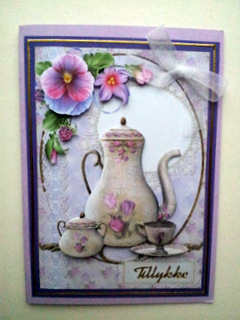 Vintage Floral Tea Set Card Front and Decoupage by Ulla Skraedderdal