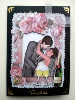 Wedding Couple in Rose Frame with Champagne by Ulla Skraedderdal