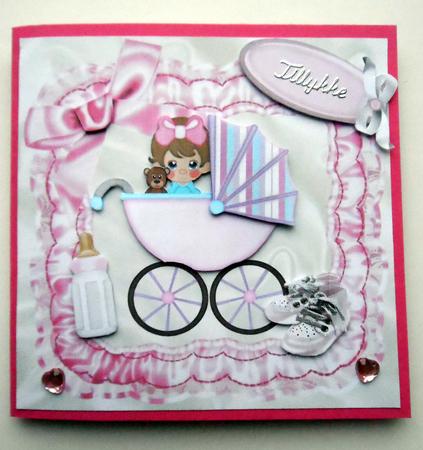Baby Girl in Her Pram with Teddy in Frill Frame 8x8 by Ulla Skraedderdal