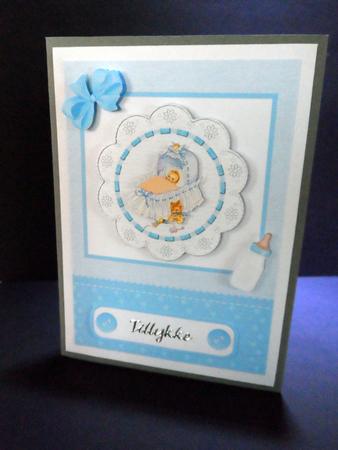 Baby Boy Lace Design Card Front & Decoupage by Ulla Skraedderdal