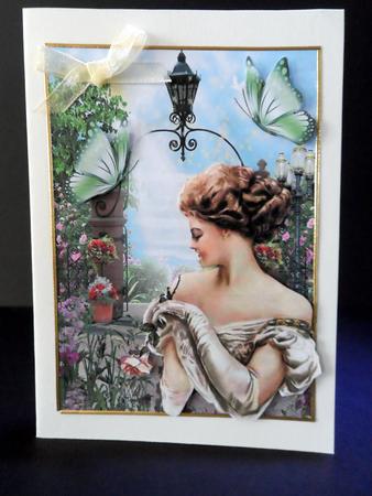 In the Garden with Flowers and Vintage Lady by Ulla Skraedderdal