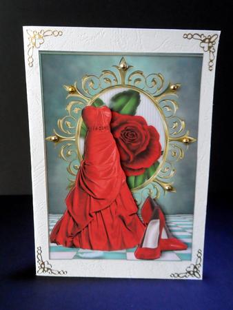 Red Gown with Red Rose & Champers A4 by Ulla Skraedderdal