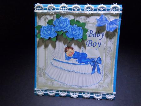 Sleeping Baby Boy with Blue Roses 8x8 by Ulla Skraedderdal
