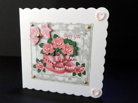 Baby Girl Bootees with Pink Roses in Floral Frame 8x8 by Ulla Skraedderdal