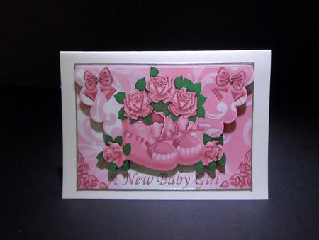 Baby Girl Bootees and Roses on Scalloped Envelope by Ulla Skraedderdal