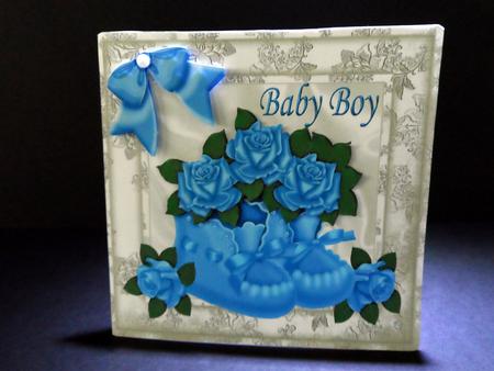 Baby Boy Bootees with Blue Roses in Floral Frame 8x8 by Ulla Skraedderdal