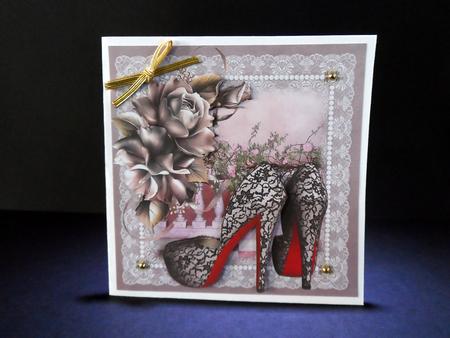 Red Soled Pink and Black Lace Shoes by Ulla Skraedderdal