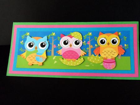 Cute Large Dl Easter Quick Card with Owls by Ulla Skraedderdal
