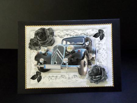 Vintage Black Car in Ornate Framewith Black Roses by Ulla Skraedderdal