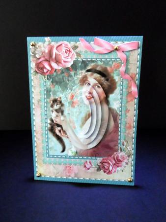 Beautiful Vintage Girl with a Kitten , ( Pyramarge) by Ulla Skraedderdal