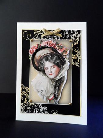 Vintage Lady in Bonnet with Roses and Bows by Ulla Skraedderdal