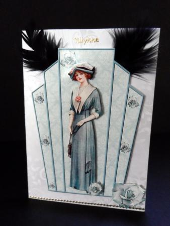 Art Deco Topper of Vintage Lady with Blue Roses by Ulla Skraedderdal