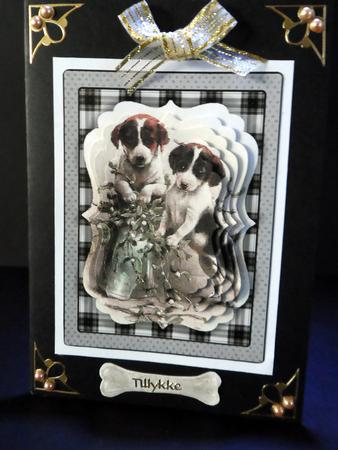 Cute Little Vintage Puppies on Grey Backing by Ulla Skraedderdal
