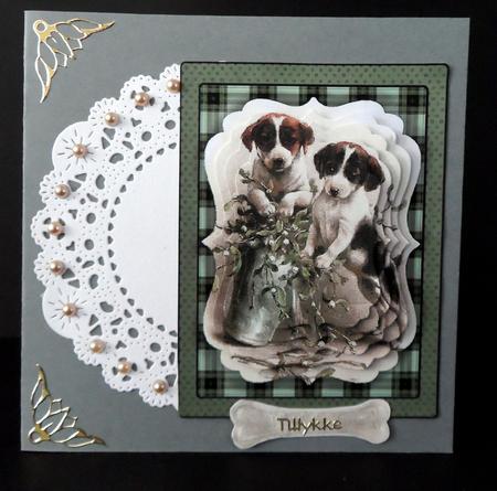 Cute Little Vintage Puppies on Green Backing by Ulla Skraedderdal